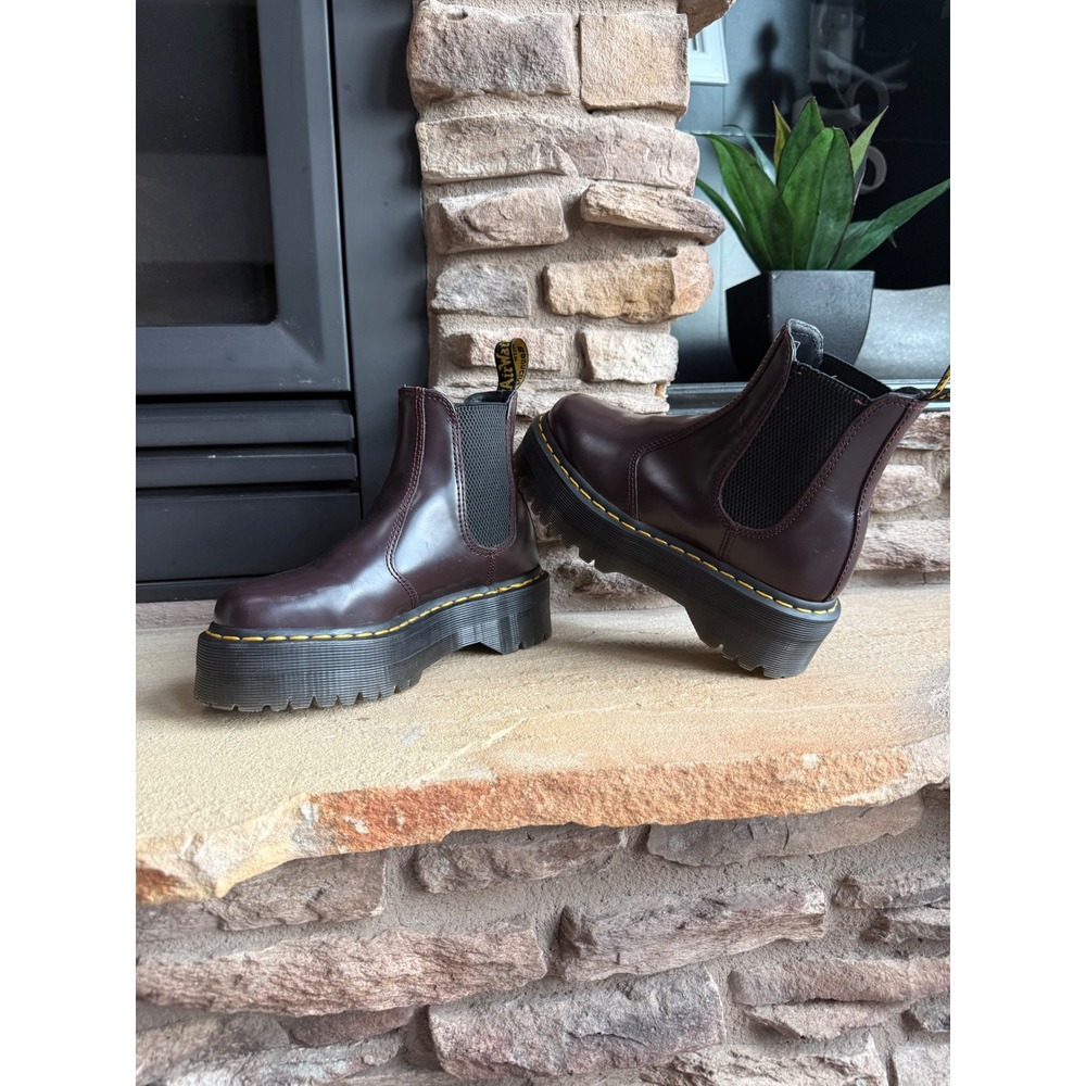 Dr. Martens 2976 Quad Burgundy Leather Platform Chelsea Boots Womens 5US Men 4US